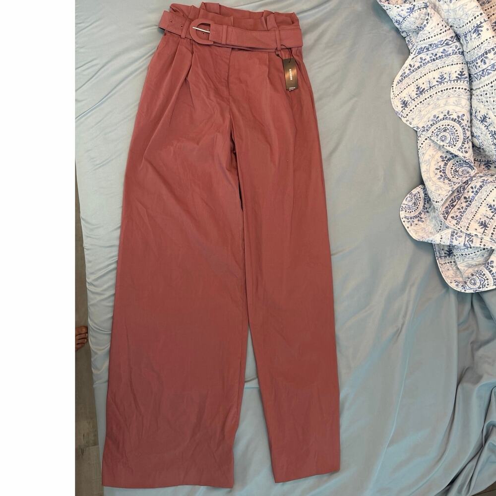 NWT Wide Leg Super High Rise Belted Express Pink Pants Size 2R